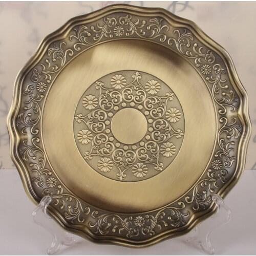 Retro round plate water cup tray metal tea tray wine glass tray snack fruit tray
