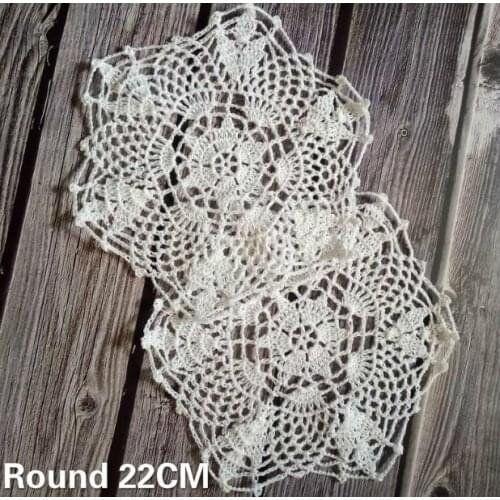 22CM Round Vintage Crochet Flower Placemat Hollow Out Cotton Lace Cloth Round Doilies Mug Beer Coaster Wedding Decor Accessories