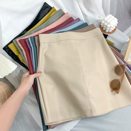 2021 Summer Womens Clothing Korean Fashion High Waist PU Small Leather Casual Short Skirt All-match Bag Hip A-line Skirt