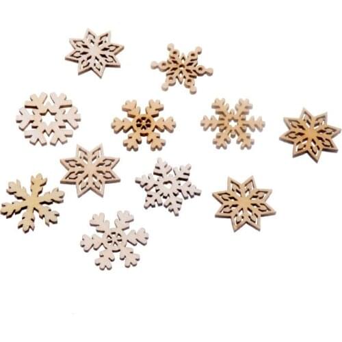 Best Quality 50Pcs Flatback Wood Craft Decoration Promotions Scrapbooking Embellishments Snowflake Styles Pendants