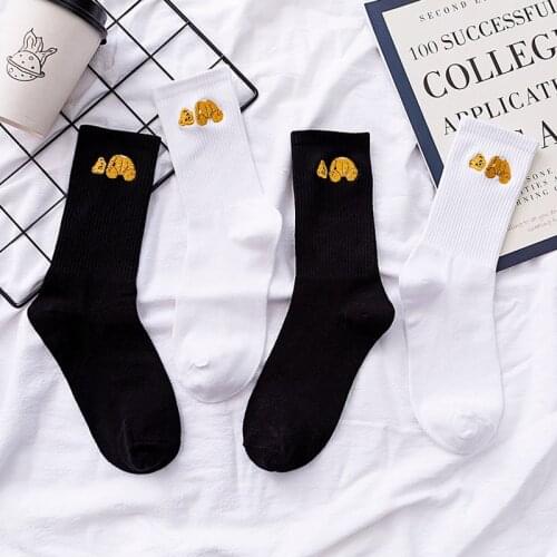 Fashion Hip Hop Little bear Socks Men Women Cartoon Hiphop Socks Street Sports Skateboard Black White Couple Socks Man