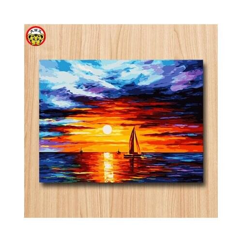 Painting by numbers art paint by number Colorful marine landscape, DIY area division, own painting, living room, restaurant