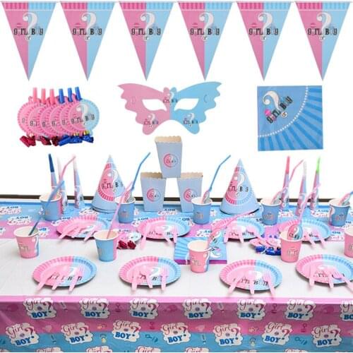Baby Shower Gender Reveals Birthday Party Kids Happy Birthday Party Supplies Tablewares Paper Towel Cup Plate Disposable Set