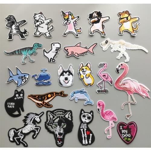 46 Styles can Choose) Cartoon Animals Clothes Patches for Stripes Cute Clothing Stickers Iron on Appliques Embroidery Badges