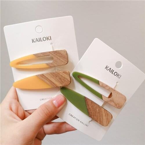 2020 New Fashion Women Stitching Wood Hair Clips Hair Clip Geometric Barrettes Hairpin Clips Hair Styling Accessories