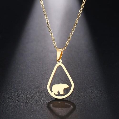 CACANA Stainless Steel Necklace For Women Man Bear Choker Pendant Necklace Engagement Jewelry