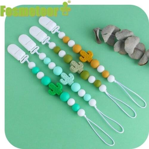 Fosmeteor Food Grade Safe Baby Pacifier Chain Cute Cactus Pacifier Clip Nipple Holder For Baby Personalized Name Pacifier