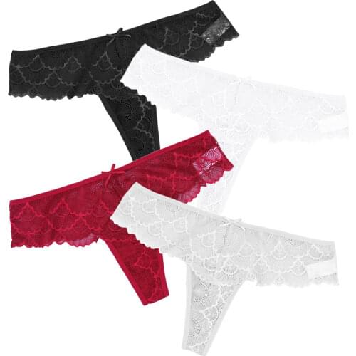 Full Beautiful Lace Womens Sexy Lingerie Thongs G-string Underwear Panties Romantic Female Rosette Intimates Hollow out