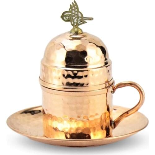 Bakır Kahve Takımı (Geleneksel Erzincan El Yapımı Dövme Kırmızı 6 Kişilik)