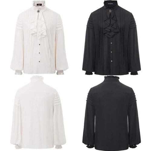 Men Renaissance Retro Shirt Medieval Steampunk Gothic Style Viking Pirate Tops Saxon Prince Vintage Blouse Stage Cosplay Costume