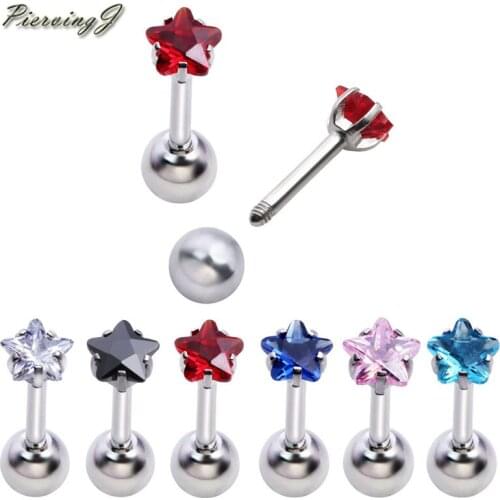 PiercingJ New 2pc/12pc 16G 1/4" Stainless Steel Pin 4MM Star Cubic Zirconia helix Cartilage Tragus Ear Lobe Barbell Stud Earring