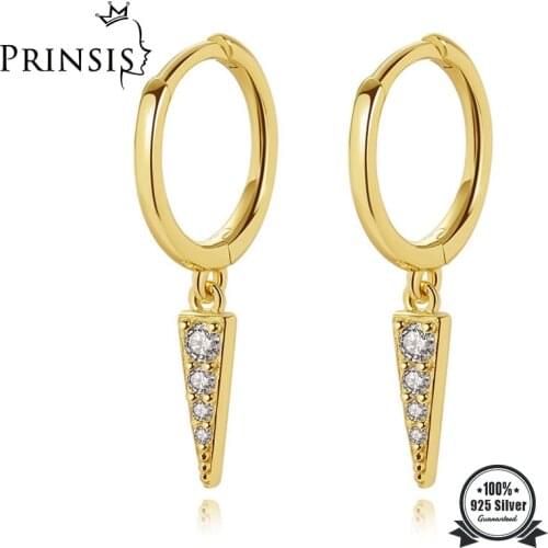 PrinSis Genuine 925 Sterling Silver Fashion Sweet Triangle Dazzling CZ Hoop Earrings For Women Wedding Fine Jewelry H006