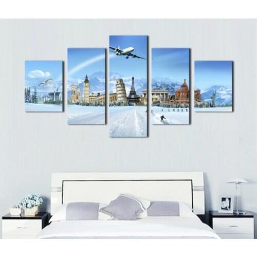 Five-Piece Modern Art Poster World Famous Building Print Canvas Painting Home Decoration Wall Painting Modular Mural Frameless