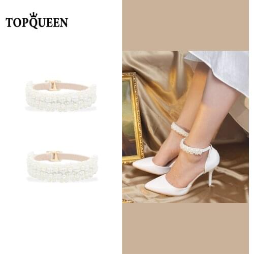 TOPQUEEN-AS02 2Pcs High Heels Anti Slip Shoe Strings Fixed heels with pearl trim Anti-loose Shoe Straps for High Heeled Shoes