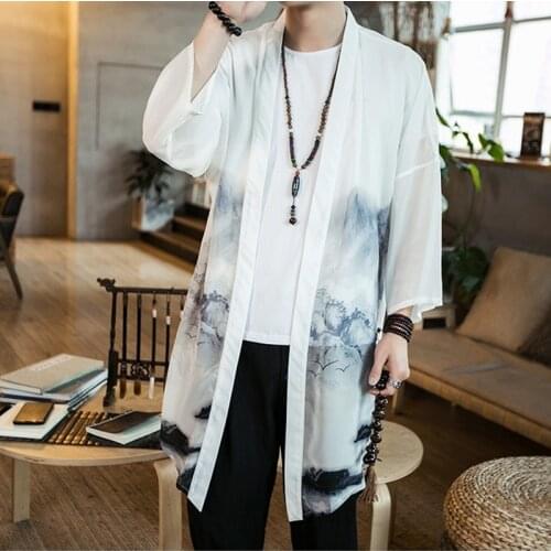 Traditional chinese clothing for men beach kimono cardigan long kimono cardigans new feeling clothes summer 2018 TA267