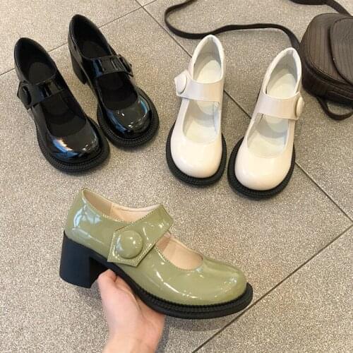 Mid Chunky Heel 4cm Pu Lolita Shoes Vintage Round Toe Mary Jane Women Female Japanese Cute Cosplay Jk Uniform Girls Student Shoe