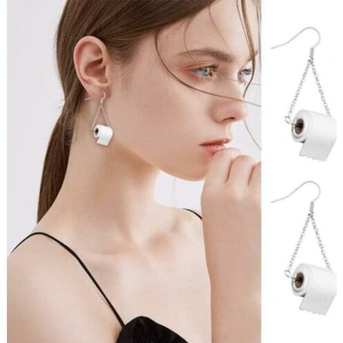 Roll Paper Dangle Drop Earrings Funny 3D Tissue Geometric Drop Earrings Creative Paper Towel Toilet Paper Earrings Women Gifts