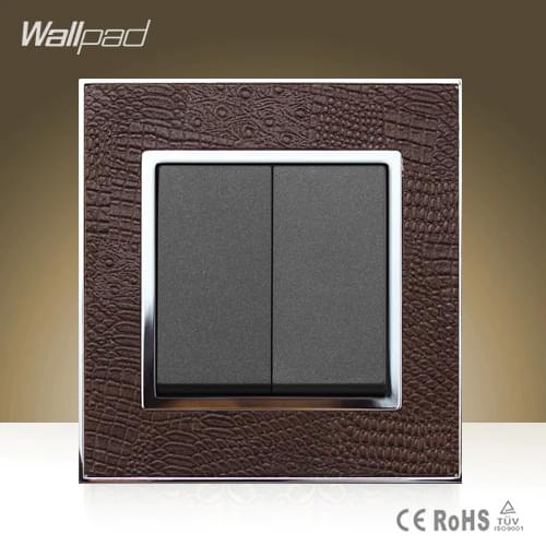 Wallpad Hotel Square 2 Gang 2 Way Switch Goats Brown Leather Double Control 2 Gang 2 Way Push Button Light Switch Free Shipping