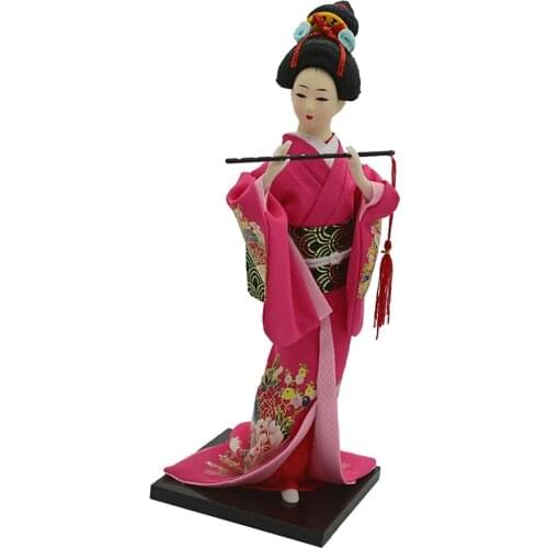 12inch Japanese Kimono Geisha Doll Kokeshi Handicraft Home Decoration Rose Red Clothes