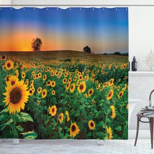 Sunflower Sunset Shower Curtain Set Early Evening Field Scenery Curtain for Bathroom Decor 12 Hooks Decorative Bath Accessory