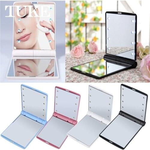 1Pcs Makeup Mirror With LED Lights Lady Makeup Cosmetic Folding Portable Compact Pocket Mirror 8 LED Lights Lamps Makeup Tool