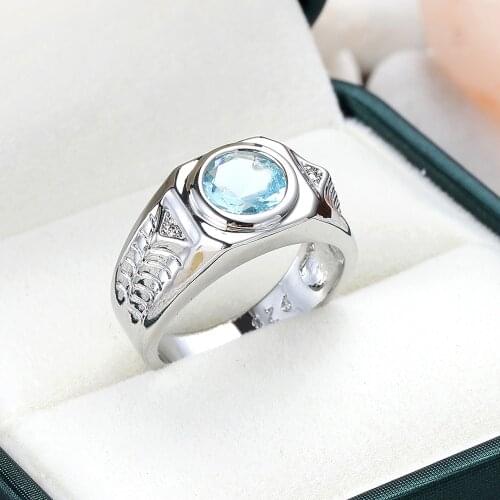 Ethnic Style Shiny Big Round Zircon Women Rings Sky Blue Stone Bridal Wedding Rings Jewelry Party Personality Gift Anillos Mujer