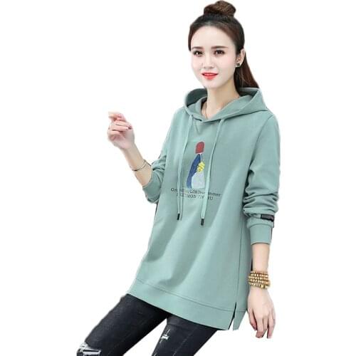 2021 Korean Hoodies Spring Autumn Woman Sweatshirts Hooded Pullovers Fashion Loose Cartoons Hoodies Large Size Girl Tops 4XL Q51