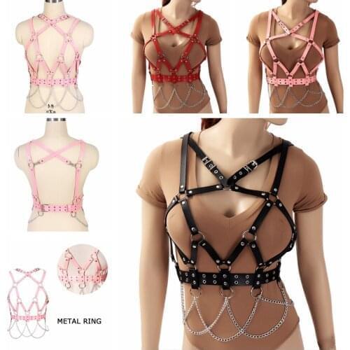 Gothic Leather Body Harness Corset Women Sexy Bra Tops Chest To Waist Chain Belt Witch Punk Bondage Cage Underwear Festival Rave