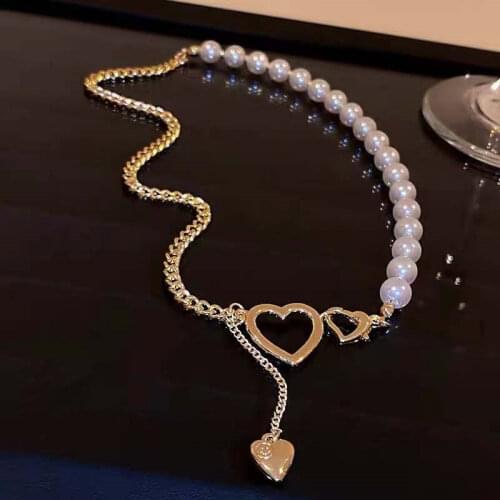 Korean Style Fashion Love Heart Asymmetrical Necklace Women Splice Luxury Wedding Jewelry Simple Clavicle Chain Prom Accessories