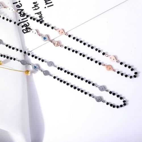 Fashion Evil Eyes Long Necklace for Women Stainless Steel Jewelry Bohemia Beads Sweater Chain Luxury Crystal Party Vintage Gifts