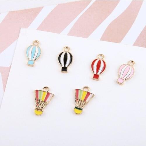 10pcs Alloy Drop Oil Hot Air Balloon Badminton Enamel Charms Gold Color Sport Earring Pendants Fit DIY Jewelry Accessories FX448