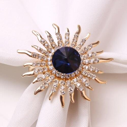 12PCS Table accessories wedding ink blue satellite stone sun flower napkin buckle diamond napkin ring