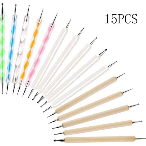 15PCS Mandala Pottery Painting Tools Embellished Pen Ball Pen Embossed Nail Dispensing Pen Set
