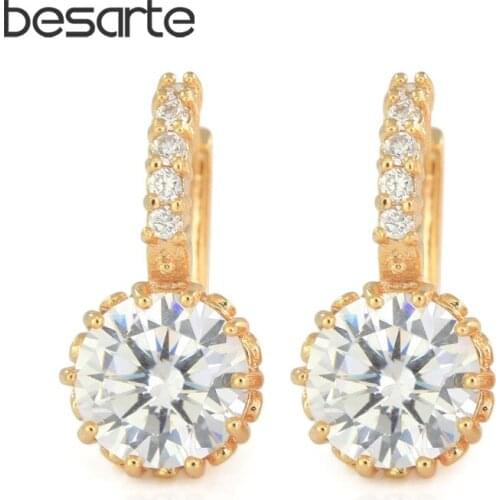 Crystal Zircon Gold Hoop Earrings For Women Brincos Ouro Oorbellen Bijoux Stone Kupe Gold-color Earings Fashion Jewelry E0815