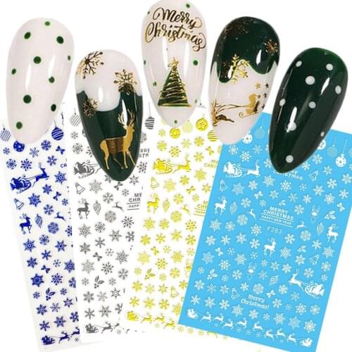 3D Xmas Nail Stickers Decals Winter Christmas Snowflake Elk Manicure Design Slider Gel Polished Decorative Stickers NLF281-284