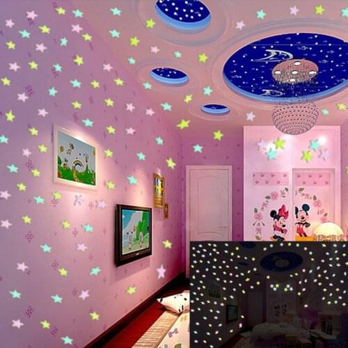 3D Stars Meteor Moon Snowflake Wall Stickers Glowing in the Dark Stickers Decoration Childrens Bedroom Living Room Fluorescence