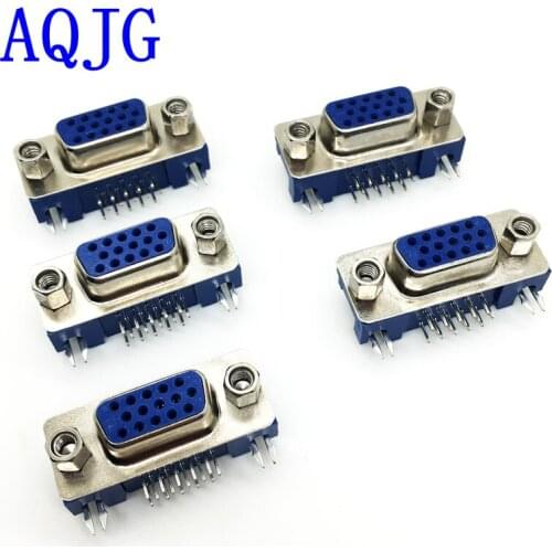 5pcs DB15 DR15 3Rows Blue Parallel Port 15 Pin D Sub Female 15 Way PCB 90 Degree Connector DB15 Socket Plug VGA Adapter
