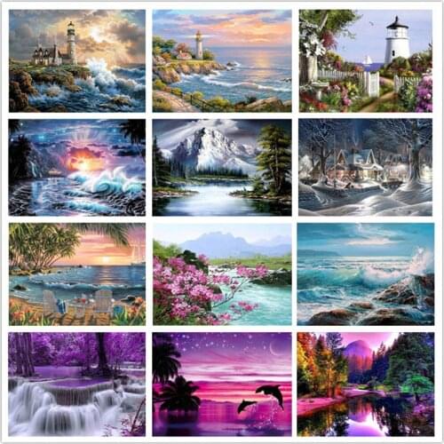 5D DIY Diamond painting Seaside Scenery Full Round Diamond embroidery Cross stitch Snow Landscape Diamond mosaic crystal Wall Pa