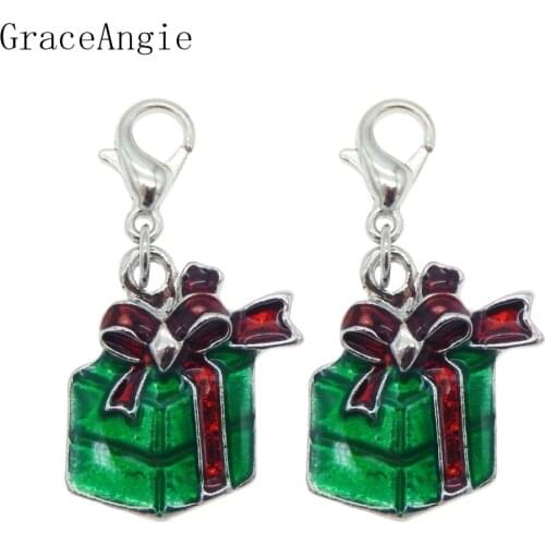6pcs Green Christmas Gift Box Shape Santa Claus Dec lovely Jewelry Findings With lobster clasp DIY Earring Charms Crafts
