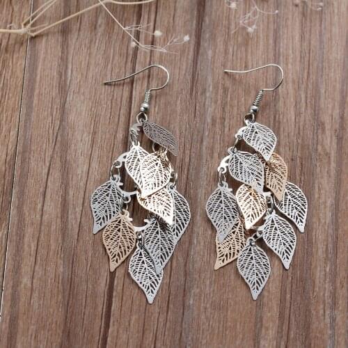 8Seasons Copper Filigree Stamping Earrings Leaf Hollow Silver Color & Gold color 80mm(3 1/8"),1 Pair Hot new