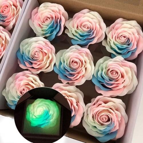 9Pcs Rainbow Luminous Soap Artificial Flowers Head Real Fake Flower Wedding Home Garden Valentine Decor DIY Bouquet Materials
