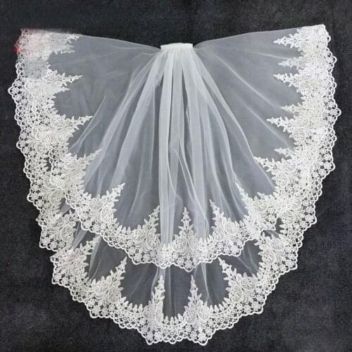 White Ivory Lace Wedding Veil With Comb Two Layers Short Bridal Veil Elbow Length In Stocks 2020 New Arrival