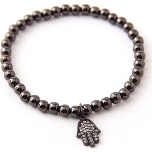 Free Shipping 5mm Round Copper Beads Fatimas hand CZ Charm Bracelets & Bangles