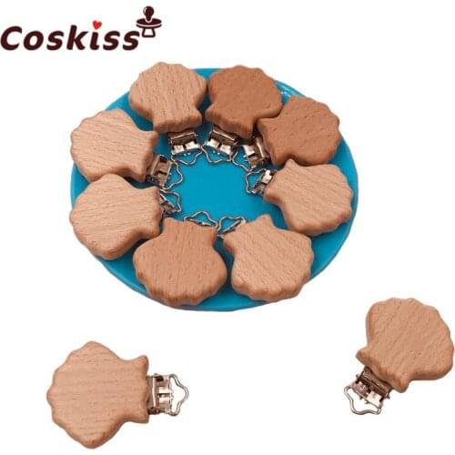 Beech Wooden Aniamls Pacifier Clip Baby Dummy Clips Holder Customizable Food Grade Wood Teething Pacifier Chain Accessory