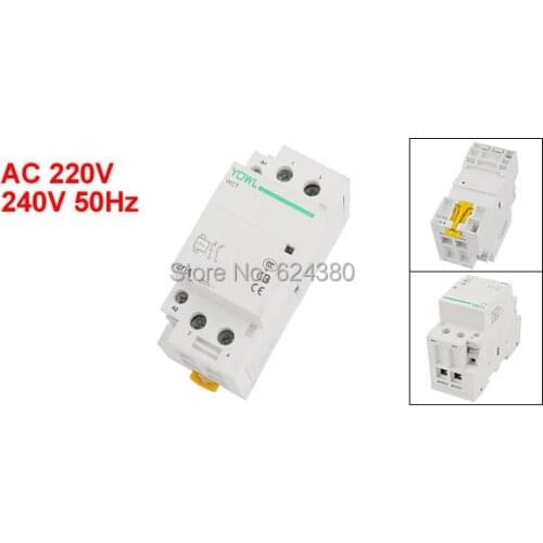 Household Mini AC Contactor 220V / 240V Coil 40A 2P 2 Two Poles 2 NO 35mm DIN Rail Mount