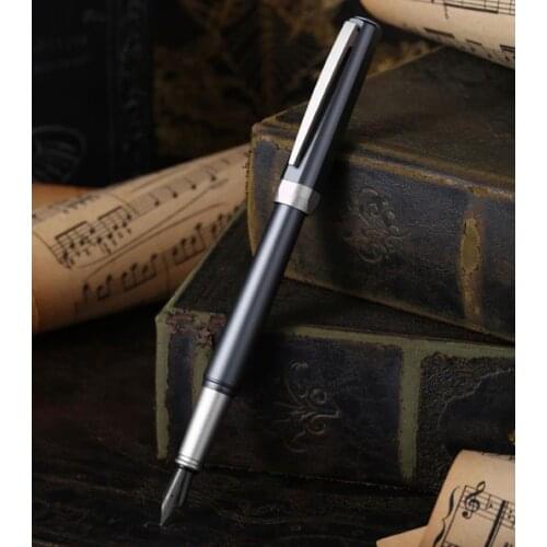 Picasso Grey Pimio 965 Black Metal Fountain Pen Bach Rhythm Titanium F Nib 0.5mm Personality For Business Writing Pen