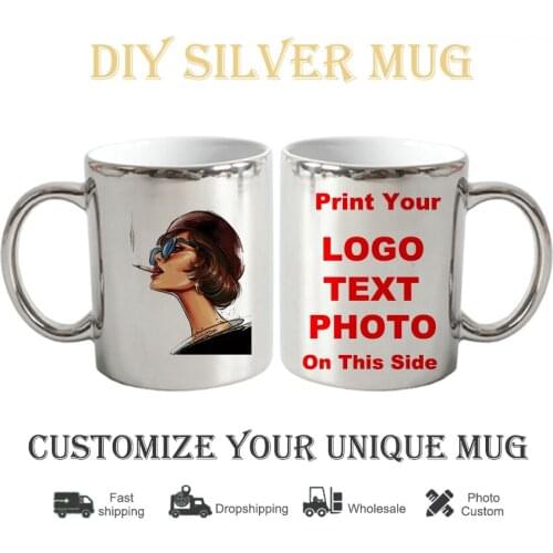 DIY Smoking girl Mug Luxury silveryPersonalized Ceramic Mugs Coffee Milk Cup Gift Print Pictures photo mug KTDZ-RW-005-LY