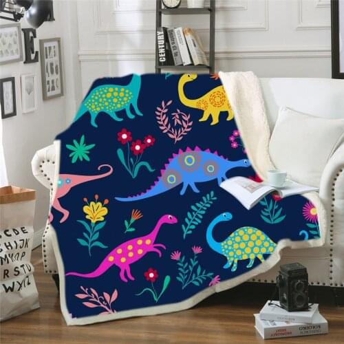 Fanaijia Cartoon dinosaur throw blankets kids Blanket Double layer blankets sofa throw faux fur blanket bed throws