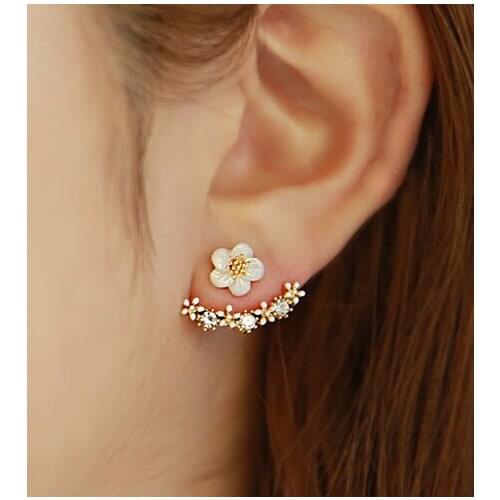 Hot Fashion Earing Big Crystal White Jewelry High Quality Flower Ear Clips Stud Earrings For Women Brinco