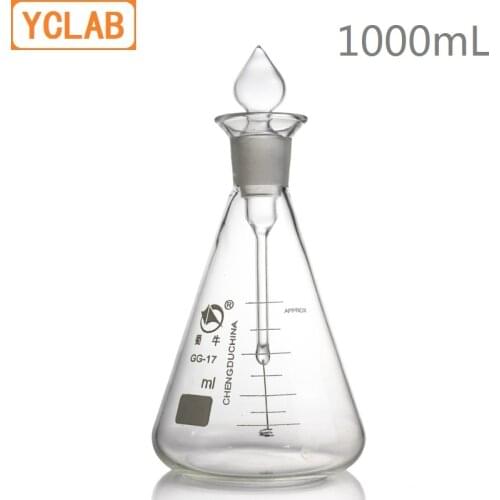 YCLAB 1000mL Oxygen Combustion Flask Borosilicate 3.3 Glass with 0.7*100mm Platinum Gold Wire Erlenmeyer Conical Triangle